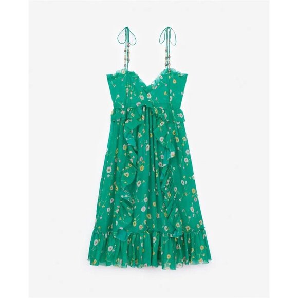 NWOT The Kooples Silk Green Floral Mini Dress Size 2 - Picture 2 of 12